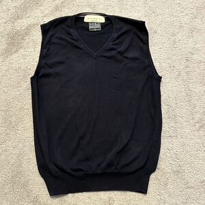 Review Never Established Men XL Sweater Vest V Neck Black VTG 90s Y2K READ